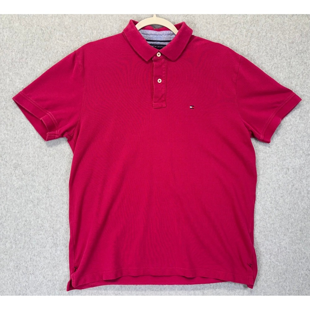 Tommy Hilfiger Mens Short Sleeve Pique Polo Shirt Pink Red Size L